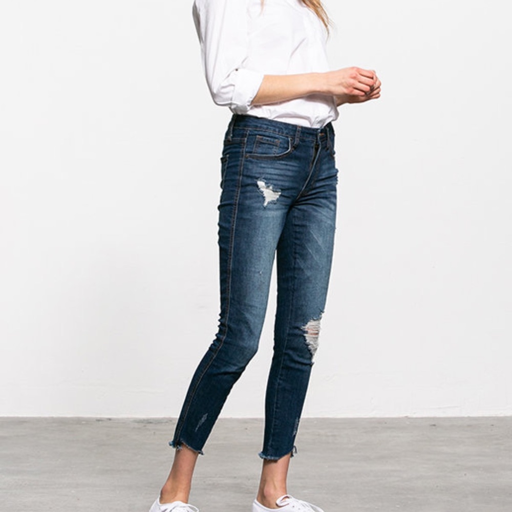 High Rise Distressed Ankle Jeans - Picture 5 of 6